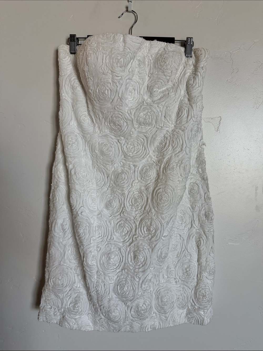 Calvin Klein Cotton Rosette White Strapless Textured Mini Dress Wedding Bridal